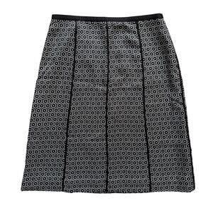 Ann Taylor 100% Silk midi Skirt Women's Sz 8 Black Print pattern Preppy Academia